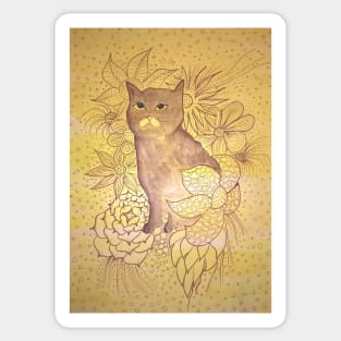 Cute brown cat in the yellow garden. Sticker